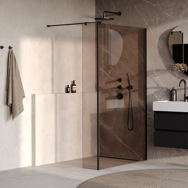 BRAUER Oblivion inloopdouche brons glas 120x200 met zijwand 30 incl. glascoating mat zwart GS-OBI2B12030200MZ