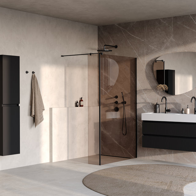 BRAUER Oblivion inloopdouche brons glas 120x200 met zijwand 30 incl. glascoating mat zwart GS-OBI2B12030200MZ