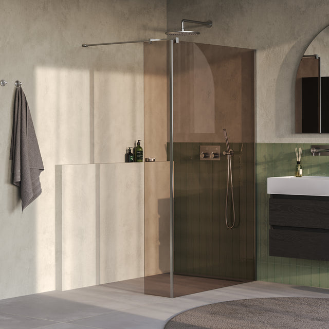BRAUER Oblivion inloopdouche brons glas 120x200 met zijwand 30 incl. glascoating PVD RVS-kleurig geborsteld GS-OBI2B12030200NG