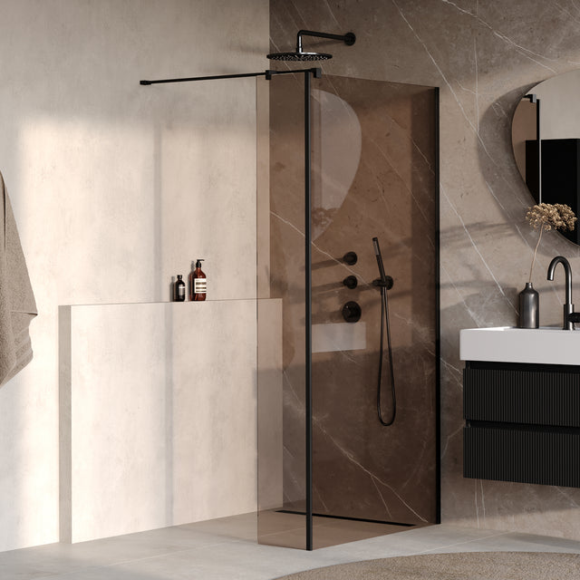 BRAUER Oblivion inloopdouche brons glas 90x200 met zijwand 30 incl. glascoating mat zwart GS-OBI2B9030200MZ