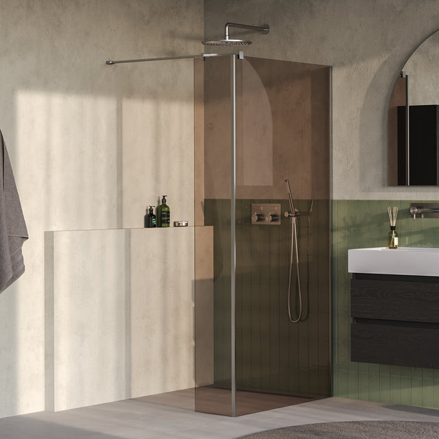BRAUER Oblivion inloopdouche brons glas 90x200 met zijwand 30 incl. glascoating PVD RVS-kleurig geborsteld GS-OBI2B9030200NG