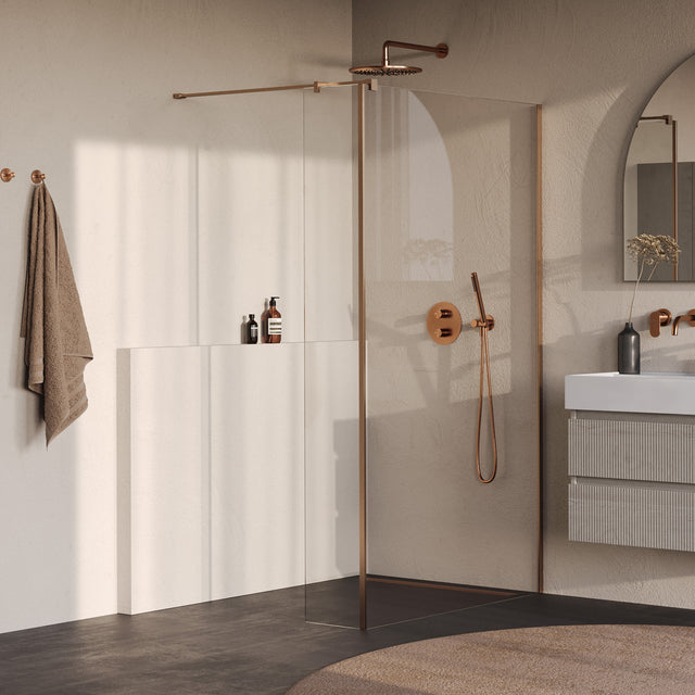 BRAUER Oblivion inloopdouche helder glas 120x200 met zijwand 30 incl. glascoating PVD koper geborsteld GS-OBI2H12030200GK