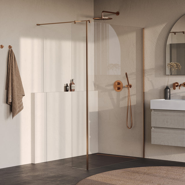 BRAUER Oblivion inloopdouche helder glas 130x200 met zijwand 40 incl. glascoating PVD koper geborsteld GS-OBI2H13040200GK