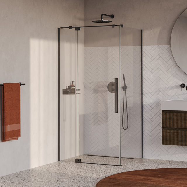BRAUER Stellar douchecabine met draaideur helder glas 100x100x200 omkeerbaar incl. glascoating PVD gunmetal geborsteld GS-SRC1H100100200GM