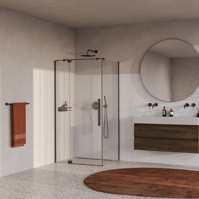 BRAUER Stellar douchecabine met draaideur helder glas 100x100x200 omkeerbaar incl. glascoating PVD gunmetal geborsteld GS-SRC1H100100200GM