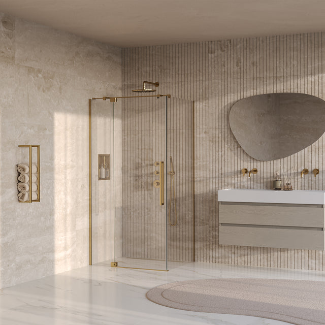 BRAUER Stellar douchecabine met draaideur helder glas 100x80x200 omkeerbaar incl. glascoating PVD goud geborsteld GS-SRC1H10080200GG