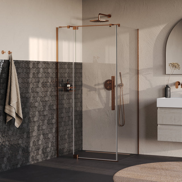 BRAUER Stellar douchecabine met draaideur helder glas 100x80x200 omkeerbaar incl. glascoating PVD koper geborsteld GS-SRC1H10080200GK