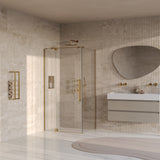 BRAUER Stellar douchecabine met draaideur helder glas 100x90x200 omkeerbaar incl. glascoating PVD goud geborsteld GS-SRC1H10090200GG