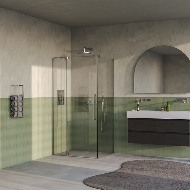 BRAUER Stellar douchecabine met draaideur helder glas 100x90x200 omkeerbaar incl. glascoating PVD RVS-kleurig geborsteld GS-SRC1H10090200NG