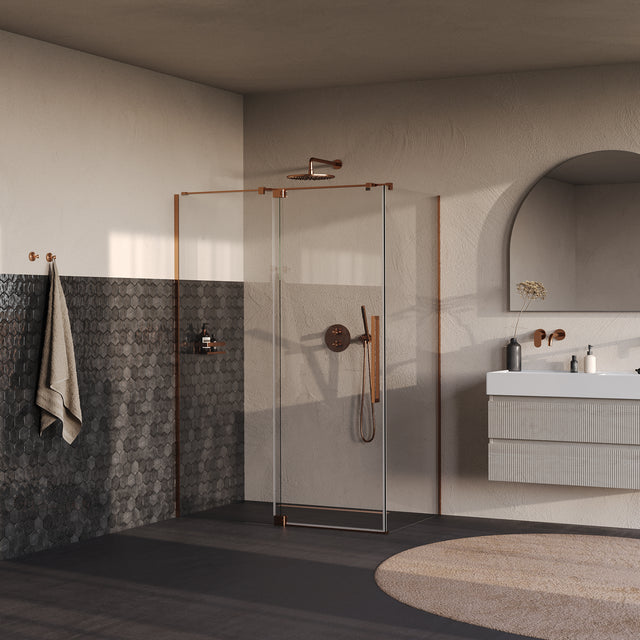 BRAUER Stellar douchecabine met draaideur helder glas 140x100x200 omkeerbaar incl. glascoating PVD koper geborsteld GS-SRC1H140100200GK