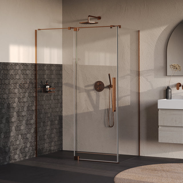 BRAUER Stellar douchecabine met draaideur helder glas 140x80x200 omkeerbaar incl. glascoating PVD koper geborsteld GS-SRC1H14080200GK