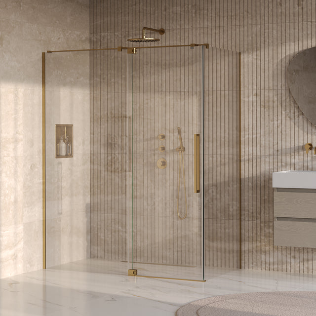 BRAUER Stellar douchecabine met draaideur helder glas 160x100x200 omkeerbaar incl. glascoating PVD goud geborsteld GS-SRC1H160100200GG