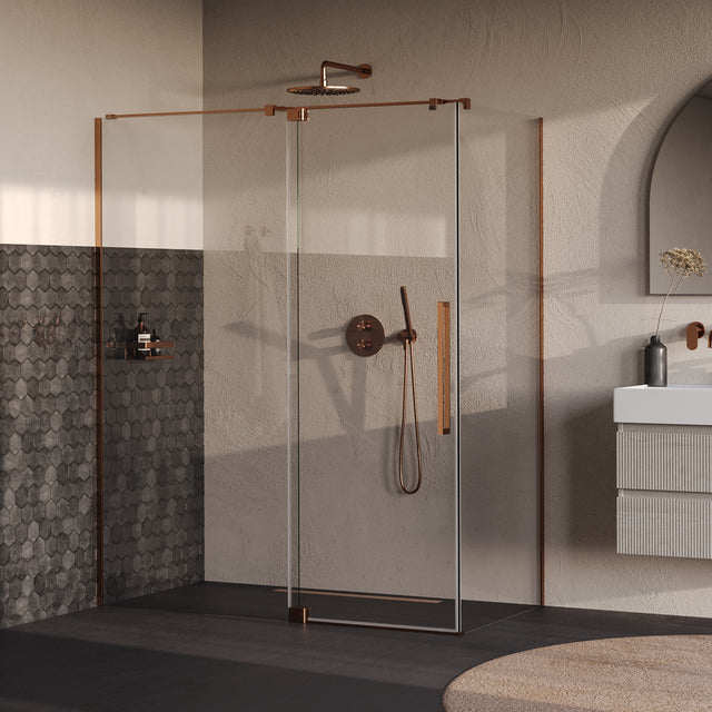 BRAUER Stellar douchecabine met draaideur helder glas 160x90x200 omkeerbaar incl. glascoating PVD koper geborsteld GS-SRC1H16090200GK