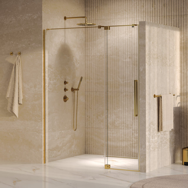 BRAUER Stellar nisdeur 2-delig draaiend helder glas 160x200 omkeerbaar incl. glascoating PVD goud geborsteld GS-SRN1H160200GG