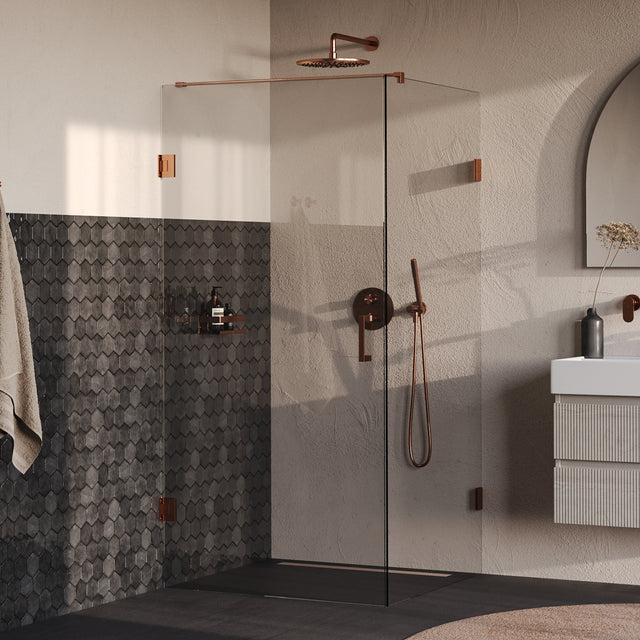 BRAUER Void douchecabine met draaideur helder glas 100x100x200 incl. glascoating PVD koper geborsteld GS-VOC1H100100200GK