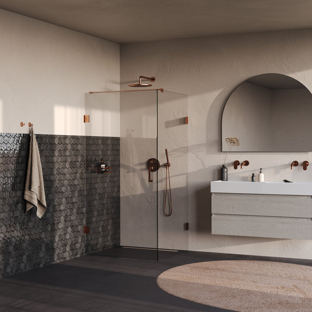 BRAUER Void douchecabine met draaideur helder glas 100x100x200 incl. glascoating PVD koper geborsteld GS-VOC1H100100200GK