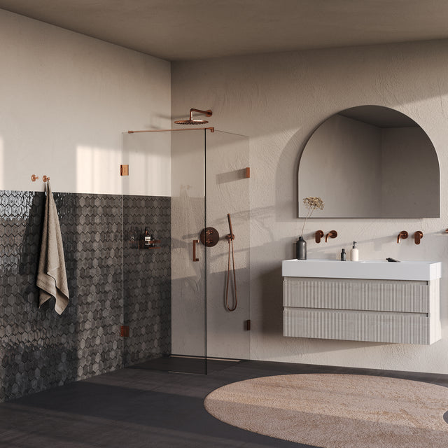 BRAUER Void douchecabine met draaideur helder glas 80x100x200 incl. glascoating PVD koper geborsteld GS-VOC1H80100200GK