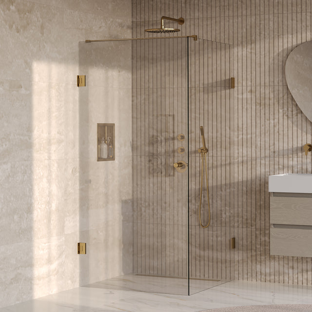 BRAUER Void Carving douchecabine met draaideur helder glas 100x100x200 incl. glascoating PVD goud geborsteld GS-VOCC1H100100200GG
