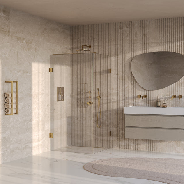 BRAUER Void Carving douchecabine met draaideur helder glas 100x100x200 incl. glascoating PVD goud geborsteld GS-VOCC1H100100200GG