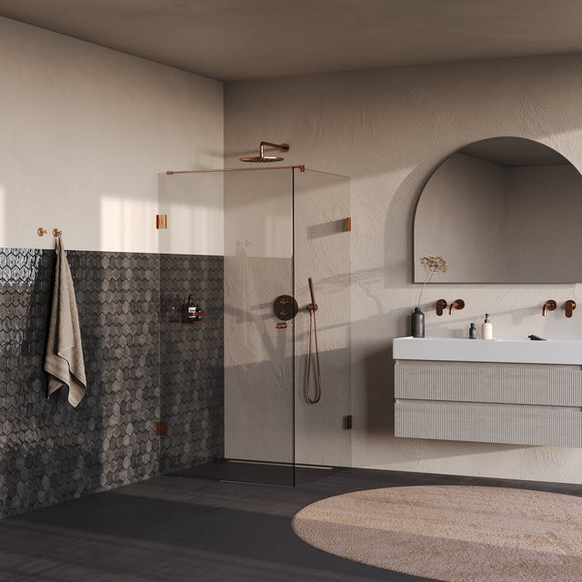 BRAUER Void Carving douchecabine met draaideur helder glas 100x100x200 incl. glascoating PVD koper geborsteld GS-VOCC1H100100200GK