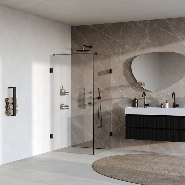 BRAUER Void Carving douchecabine met draaideur helder glas 100x100x200 incl. glascoating mat zwart GS-VOCC1H100100200MZ