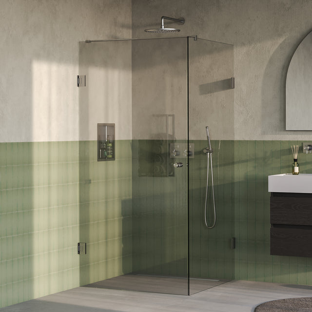 BRAUER Void Carving douchecabine met draaideur helder glas 100x100x200 incl. glascoating PVD RVS-kleurig geborsteld GS-VOCC1H100100200NG