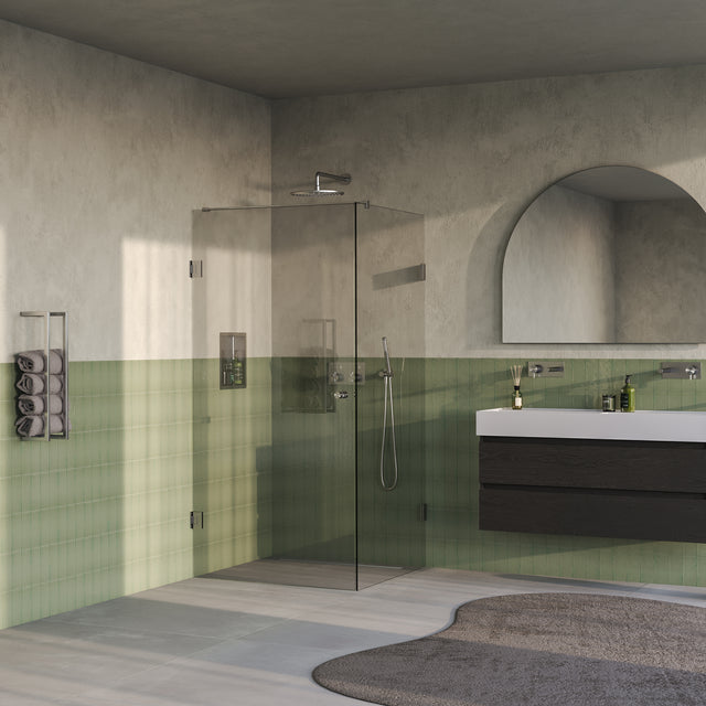 BRAUER Void Carving douchecabine met draaideur helder glas 100x100x200 incl. glascoating PVD RVS-kleurig geborsteld GS-VOCC1H100100200NG