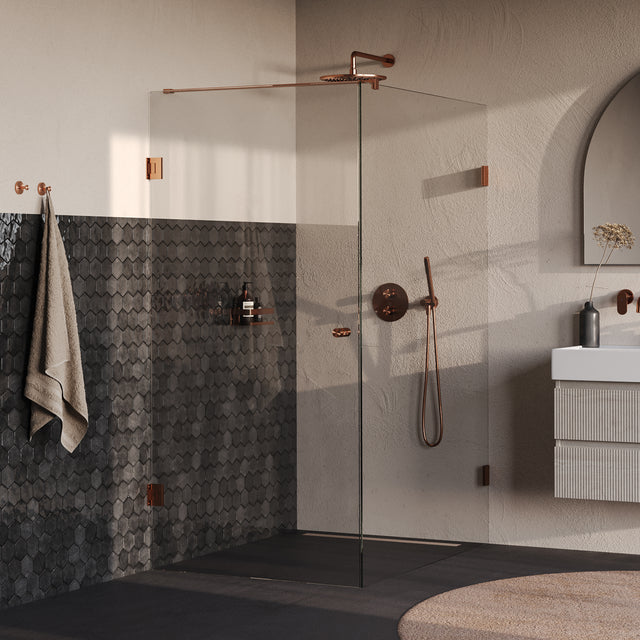 BRAUER Void Carving douchecabine met draaideur helder glas 100x140x200 incl. glascoating PVD koper geborsteld GS-VOCC1H100140200GK