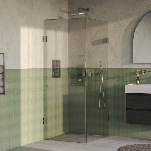 BRAUER Void Carving douchecabine met draaideur helder glas 80x100x200 incl. glascoating PVD RVS-kleurig geborsteld GS-VOCC1H80100200NG