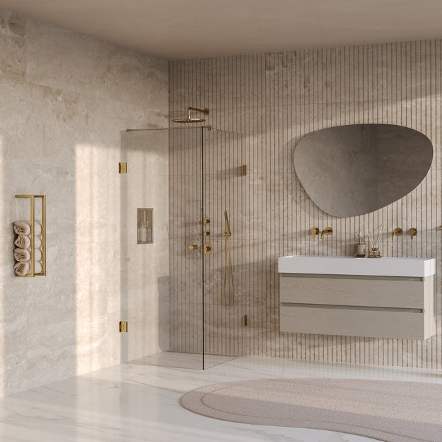 BRAUER Void Carving douchecabine met draaideur helder glas 90x100x200 incl. glascoating PVD goud geborsteld GS-VOCC1H90100200GG