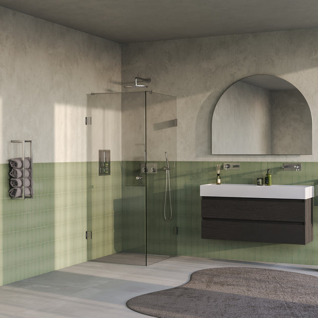 BRAUER Void Carving douchecabine met draaideur helder glas 90x100x200 incl. glascoating PVD RVS-kleurig geborsteld GS-VOCC1H90100200NG