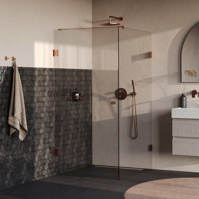 BRAUER Void Carving douchecabine met draaideur helder glas 90x120x200 incl. glascoating PVD koper geborsteld GS-VOCC1H90120200GK