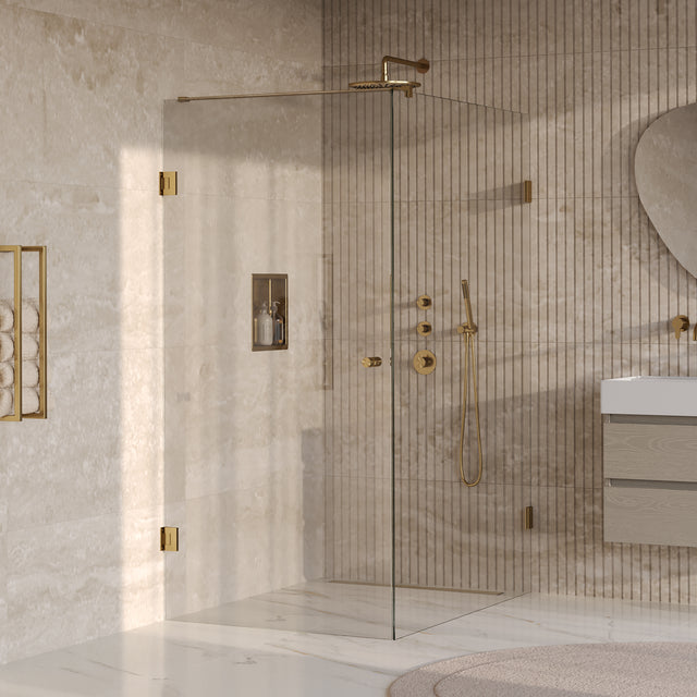 BRAUER Void Carving douchecabine met draaideur helder glas 90x140x200 incl. glascoating PVD goud geborsteld GS-VOCC1H90140200GG