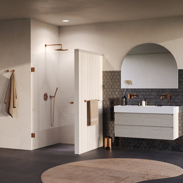 BRAUER Void Carving nisdeur helder glas 100x200 omkeerbaar incl. glascoating PVD koper geborsteld GS-VOCN1H100200GK