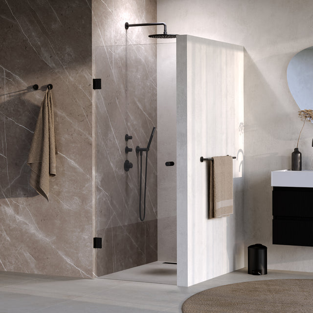 BRAUER Void Carving nisdeur helder glas 60x200 omkeerbaar incl. glascoating mat zwart GS-VOCN1H60200MZ