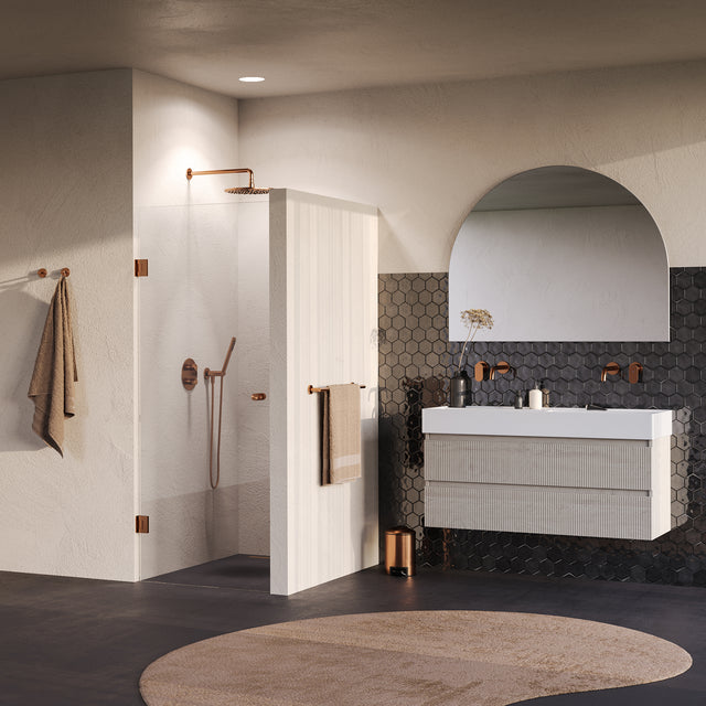 BRAUER Void Carving nisdeur helder glas 80x200 omkeerbaar incl. glascoating PVD koper geborsteld GS-VOCN1H80200GK