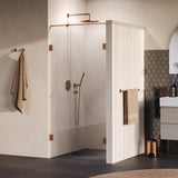 BRAUER Void Carving nisdeur 2-delig helder glas 90x200 omkeerbaar met draaideur 60 aan muur incl. glascoating PVD koper geborsteld GS-VOCN2H6030200GK