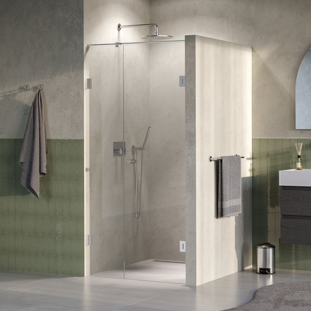 BRAUER Void Carving nisdeur 2-delig helder glas 90x200 omkeerbaar met draaideur 60 aan muur incl. glascoating PVD RVS-kleurig geborsteld GS-VOCN2H6030200NG