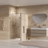 BRAUER Void Carving nisdeur 2-delig helder glas 100x200 omkeerbaar met draaideur 60 aan muur incl. glascoating PVD goud geborsteld GS-VOCN2H6040200GG