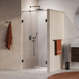 BRAUER Void Carving nisdeur 2-delig helder glas 100x200 omkeerbaar met draaideur 60 aan muur incl. glascoating PVD gunmetal geborsteld GS-VOCN2H6040200GM