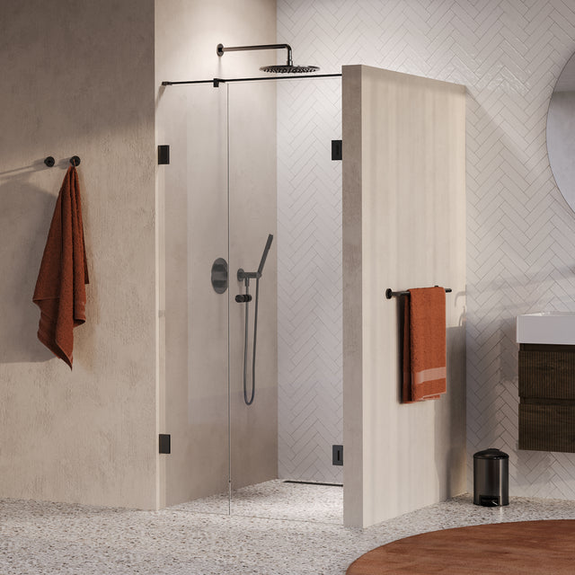 BRAUER Void Carving nisdeur 2-delig helder glas 100x200 omkeerbaar met draaideur 60 aan muur incl. glascoating PVD gunmetal geborsteld GS-VOCN2H6040200GM