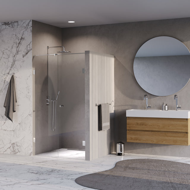 BRAUER Void Carving nisdeur 2-delig helder glas 110x200 omkeerbaar met draaideur 60 aan muur incl. glascoating chroom GS-VOCN2H6050200CE