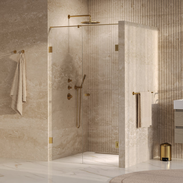 BRAUER Void Carving nisdeur 2-delig helder glas 110x200 omkeerbaar met draaideur 60 aan muur incl. glascoating PVD goud geborsteld GS-VOCN2H6050200GG