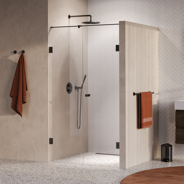 BRAUER Void Carving nisdeur 2-delig helder glas 110x200 omkeerbaar met draaideur 60 aan muur incl. glascoating PVD gunmetal geborsteld GS-VOCN2H6050200GM