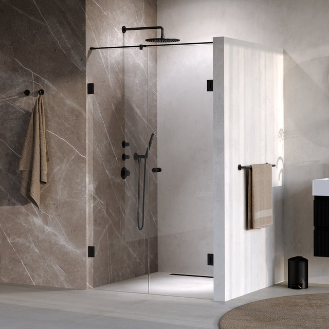 BRAUER Void Carving nisdeur 2-delig helder glas 110x200 omkeerbaar met draaideur 60 aan muur incl. glascoating mat zwart GS-VOCN2H6050200MZ