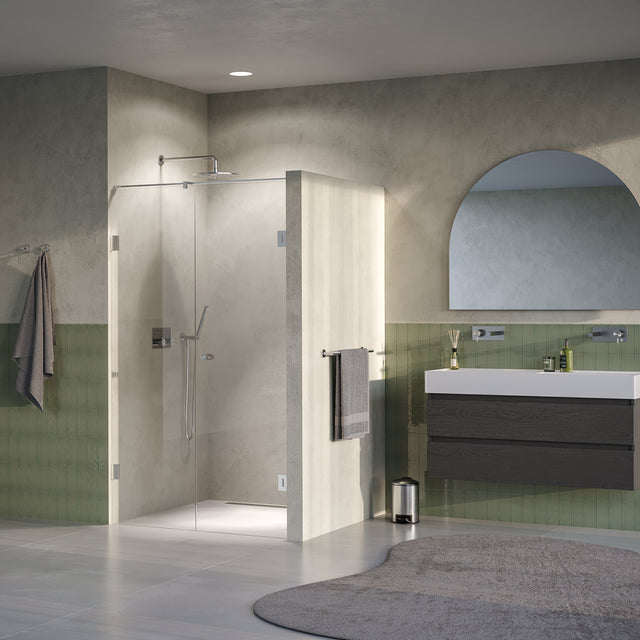 BRAUER Void Carving nisdeur 2-delig helder glas 110x200 omkeerbaar met draaideur 60 aan muur incl. glascoating PVD RVS-kleurig geborsteld GS-VOCN2H6050200NG