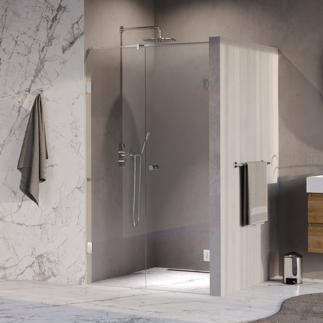 BRAUER Void Carving nisdeur 2-delig helder glas 120x200 omkeerbaar met draaideur 60 aan muur incl. glascoating chroom GS-VOCN2H6060200CE