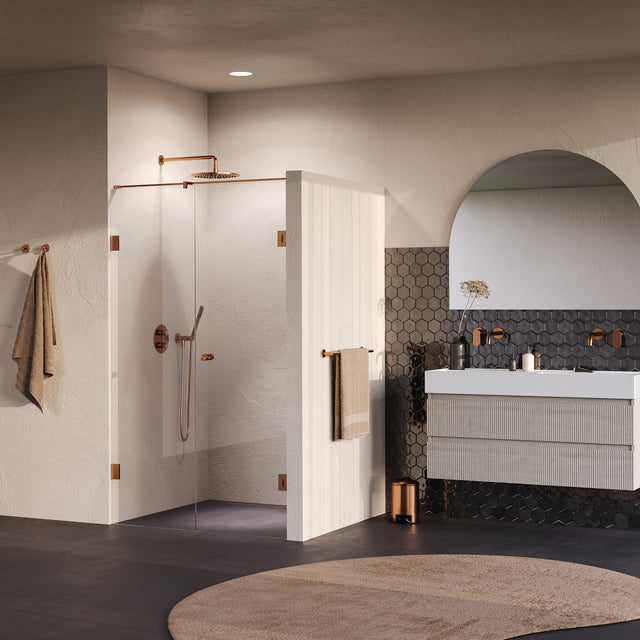 BRAUER Void Carving nisdeur 2-delig helder glas 120x200 omkeerbaar met draaideur 60 aan muur incl. glascoating PVD koper geborsteld GS-VOCN2H6060200GK