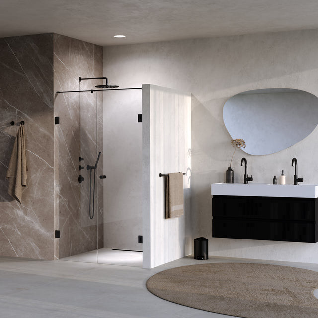 BRAUER Void Carving nisdeur 2-delig helder glas 120x200 omkeerbaar met draaideur 60 aan muur incl. glascoating mat zwart GS-VOCN2H6060200MZ