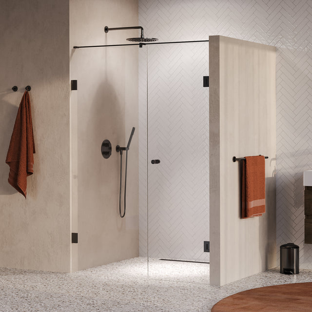 BRAUER Void Carving nisdeur 2-delig helder glas 130x200 omkeerbaar met draaideur 60 aan muur incl. glascoating PVD gunmetal geborsteld GS-VOCN2H6070200GM